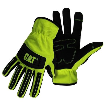 CAT HighVisibility Utility Gloves, Men's, L, Open Cuff, Spandex, Green CAT012250L